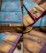 Wedding Pure Silk Saree (Turquoise blue- Magenta) - Image 3