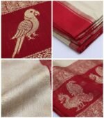 Wedding Pure Silk Saree (Cream - Red) - Image 3