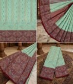 Wedding Pure Silk Saree (Ocean Green - Maroon) - Image 3