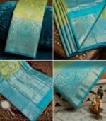 Wedding Pure Silk Saree (Parrot Green - Anandha Blue) - Image 3