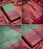 Wedding Pure Silk Saree (Ocean Green - Rani Pink) - Image 3