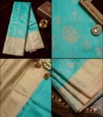 Wedding Pure Silk Saree (Sky Blue - Cream) - Image 3