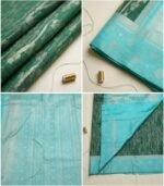 Wedding Pure Silk Saree (Dark Green - Sky Blue) - Image 3