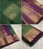Wedding Pure Silk Saree (Dark Green - Magenta Pink) - Image 3