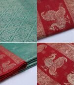 Wedding Pure Silk Saree (Teal Green - Red) - Image 3