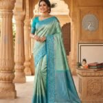 Wedding Pure Silk Saree (Bluish Green - Anandha Blue)