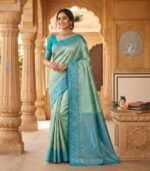 Wedding Pure Silk Saree (Bluish Green - Anandha Blue)