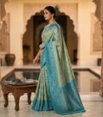 Wedding Pure Silk Saree (Bluish Green - Anandha Blue) - Image 2