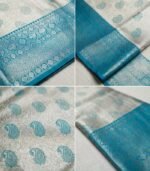 Wedding Pure Silk Saree (Silver - Anandha Blue) - Image 3