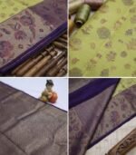 Wedding Pure Silk Saree (Parrot Green - Deep Purple) - Image 3