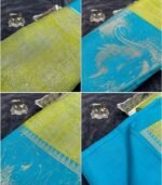 Wedding Pure Silk Saree (Lime Green - Anandha Blue) - Image 3