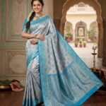 Wedding Pure Silk Saree (Grey - Sky Blue)