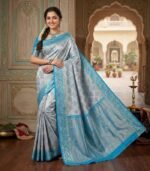 Wedding Pure Silk Saree (Grey - Sky Blue)