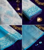 Wedding Pure Silk Saree (Grey - Sky Blue) - Image 3