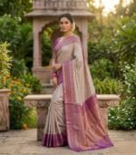 Wedding Pure Silk Saree (Sandalwood - Magenta Pink) - Image 2