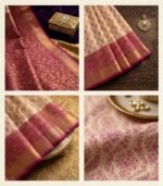 Wedding Pure Silk Saree (Cream - Hot Pink) - Image 3