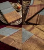 Wedding Pure Silk Saree (Moonstone silver- Rosey Brown) - Image 3