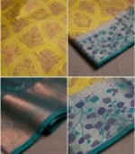 Wedding Pure Silk Saree (Mustard Yellow - Turquois Blue) - Image 3