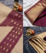 Wedding Pure Silk Saree (Cream - Purple) - Image 3
