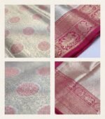 Wedding Pure Silk Saree (Silver - Hot Pink) - Image 3