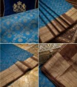 Wedding Pure Silk Saree (T-Blue -brown) - Image 3