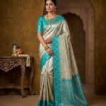 Wedding Pure Silk Saree (Silver - Sky Blue)