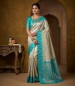 Wedding Pure Silk Saree (Silver - Sky Blue)