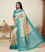 Wedding Pure Silk Saree (Silver - Sky Blue) - Image 2