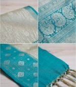 Wedding Pure Silk Saree (Silver - Sky Blue) - Image 3