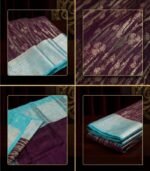 Wedding Pure Silk Saree (Deep Purple - Sky Blue) - Image 3