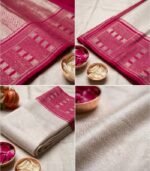 Wedding Pure Silk Saree (Cream - Rose) - Image 3