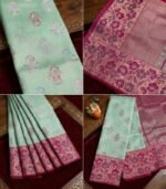 Wedding Pure Silk Saree (Sea Green - Hot Pink) - Image 3