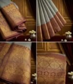 Wedding Pure Silk Saree (Moonlight Silver- Rosey Brown) - Image 3