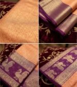 Wedding Pure Silk Saree (Melon Orange - Deep Purple) - Image 3