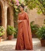 Wedding Pure Silk  Saree (Peach Brown) - Image 2