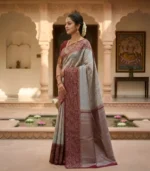 Wedding Pure Silk Saree (Anandha Blue - Maroon) - Image 2
