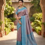 Wedding Pure Silk Saree (Brownish Pink - Anandha Blue)
