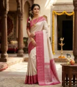 Wedding Pure Silk Saree (Cream - Rose)