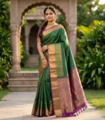 Wedding Pure Silk Saree (Dark Green - Magenta Pink)