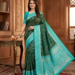 Wedding Pure Silk Saree (Dark Green - Sky Blue)