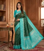 Wedding Pure Silk Saree (Dark Green - Sky Blue)