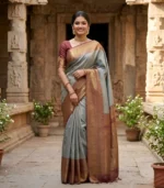 Wedding Pure Silk Saree (Moonlight Silver- Rosey Brown)