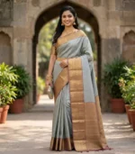 Wedding Pure Silk Saree (Moonstone silver- Rosey Brown)