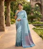 Wedding Pure Silk Saree (Ocean Blue - Violet)