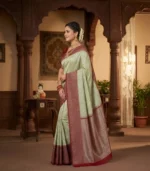 Wedding Pure Silk Saree (Ocean Green - Maroon) - Image 2