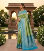 Wedding Pure Silk Saree (Parrot Green - Anandha Blue) - Image 2