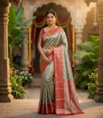 Wedding Pure Silk Saree (Pistasio Green - Red)