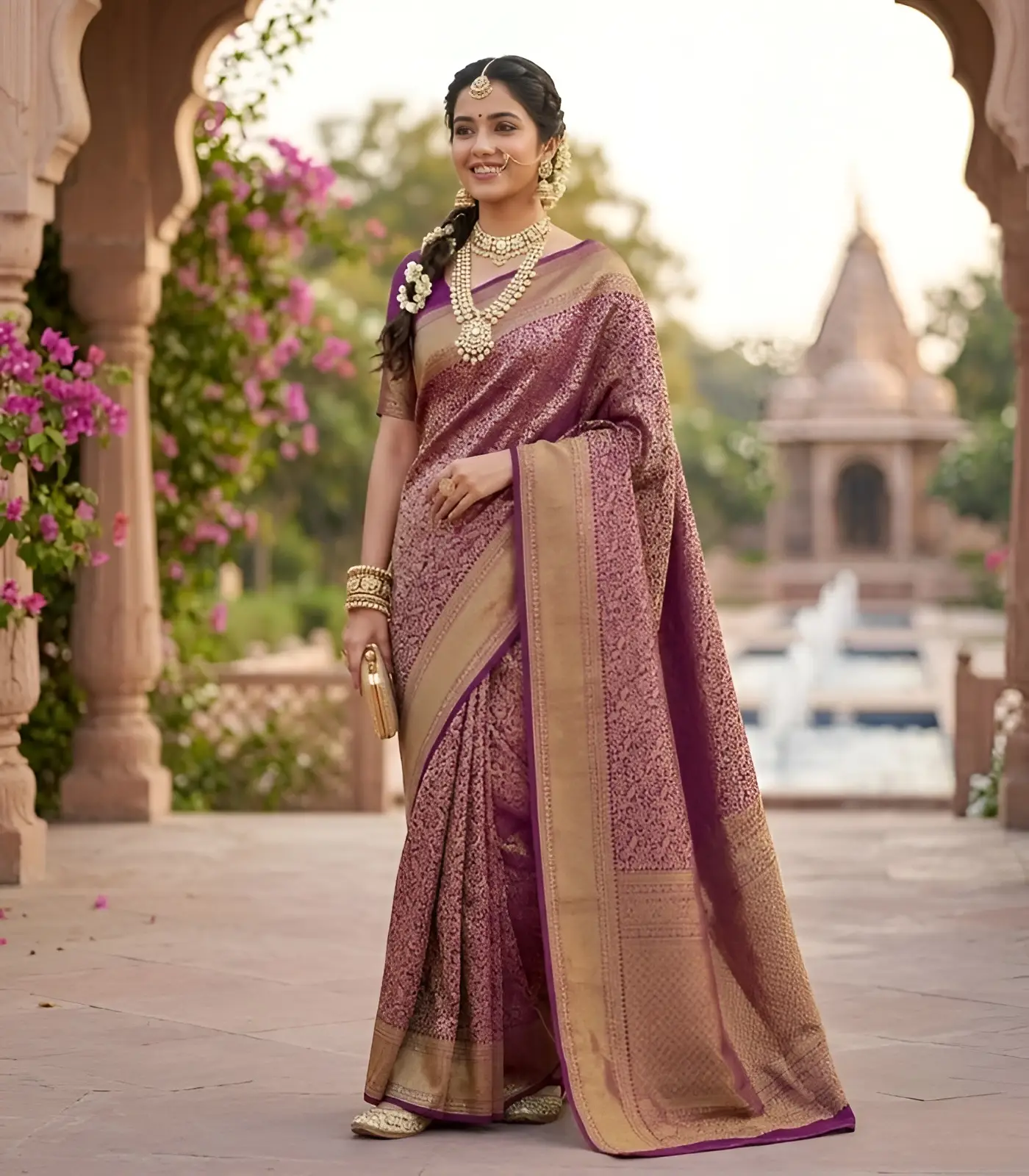 Wedding Pure Silk Saree (Purple) (2) Wedding Pure Silk Saree (Purple) - Image 1