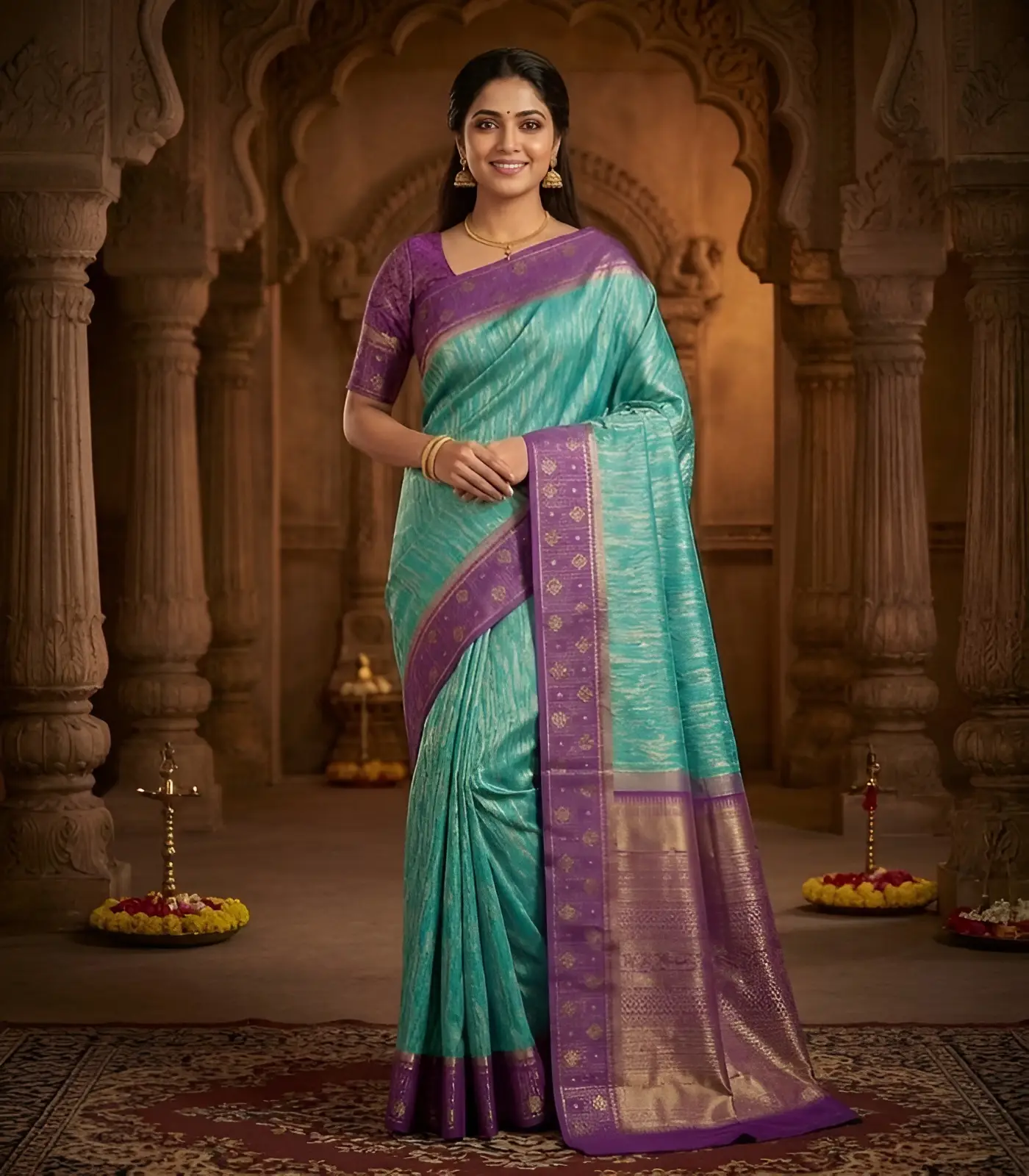 Wedding Pure Silk Saree (Ramar Blue – Purple) (1) Wedding Pure Silk Saree (Ramar Blue - Purple) - Image 1
