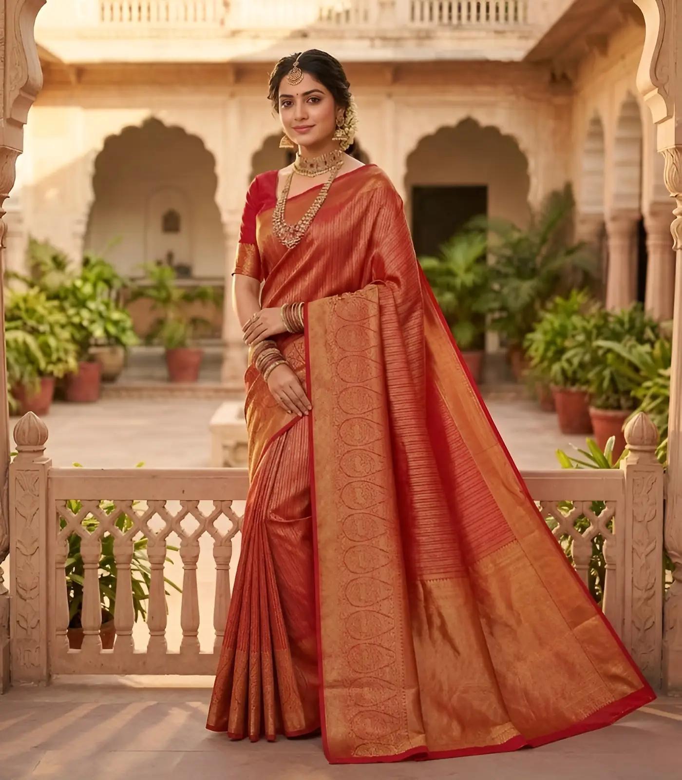 Wedding Pure Silk Saree Red Brown Wedding Pure Silk Saree (Red Brown) - Image 1